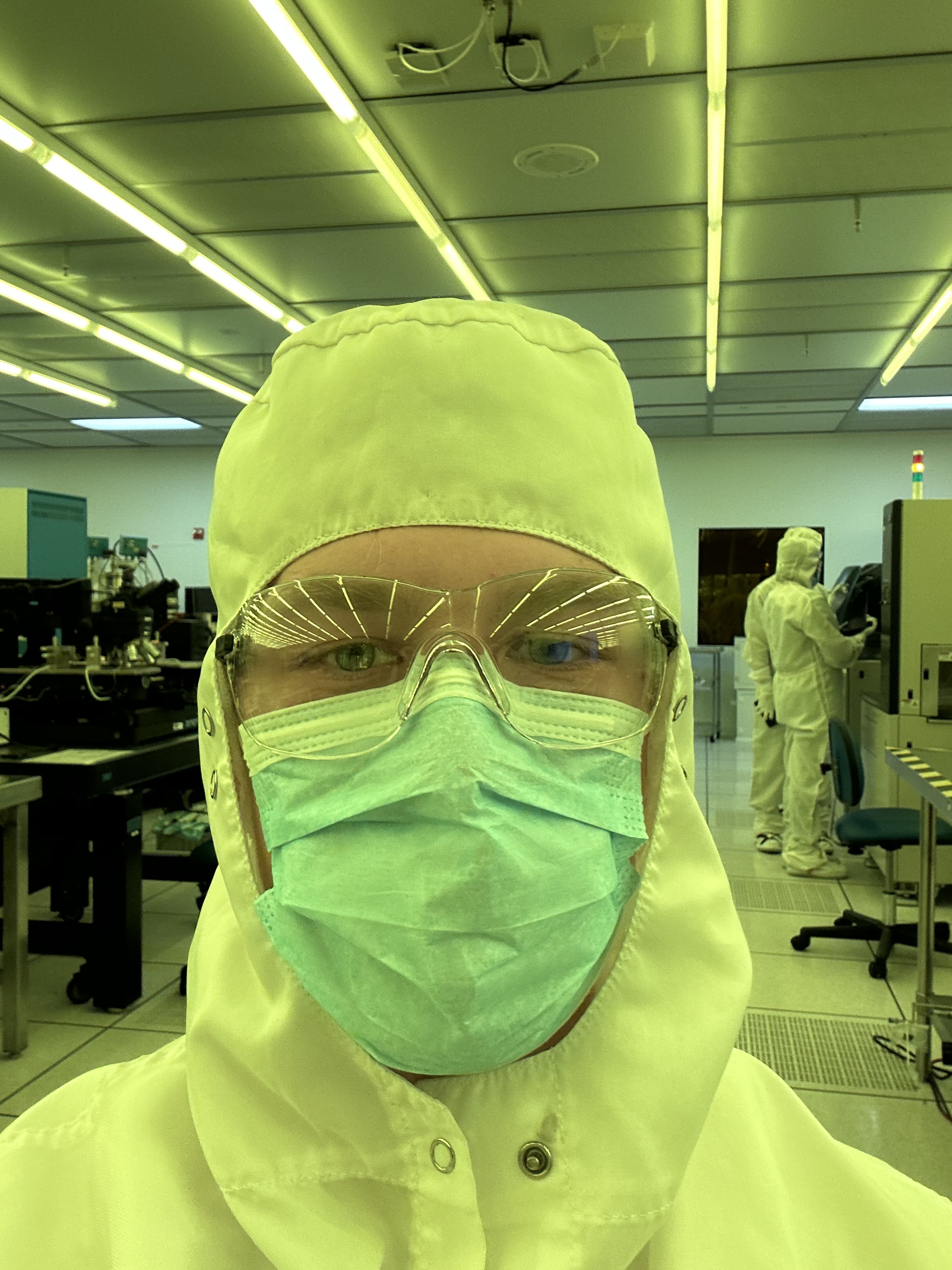 A selfie of Benji in the cleanroom, complete with attire.